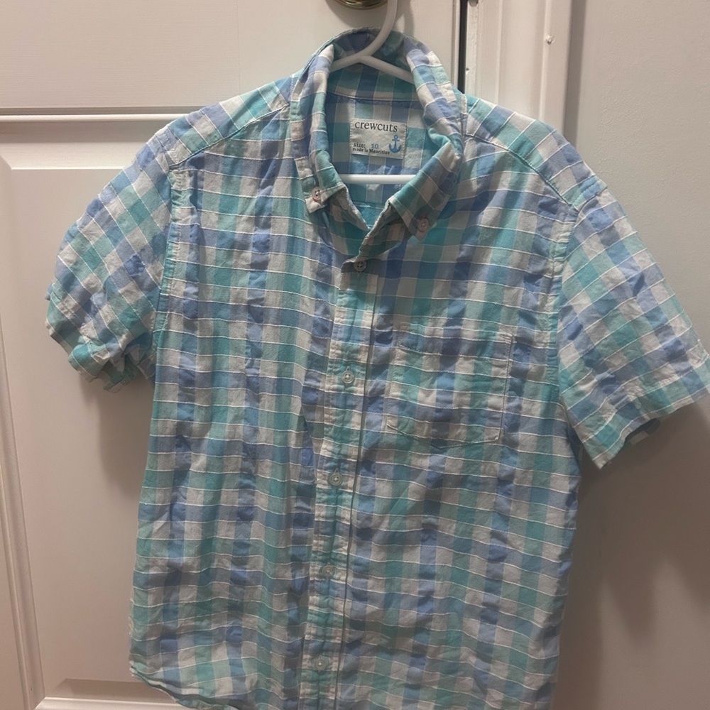 Crewcuts Boys size 10 Short-Sleeve Plaid Button-Up Shirt - Blue & Teal